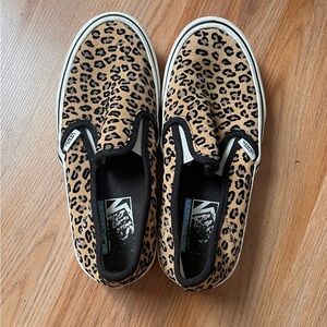 Vans Black and Tan Animal Print Slip-Ons